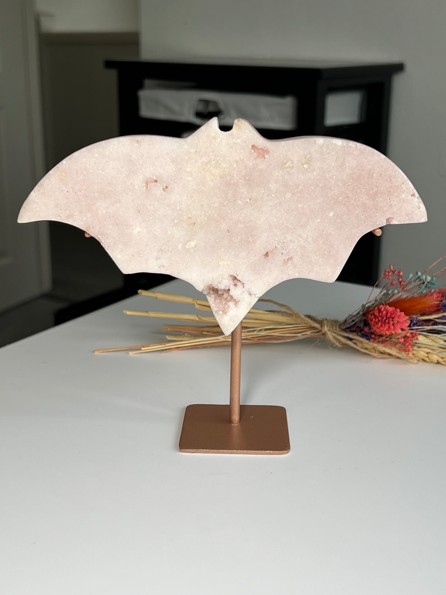 Pink Amethyst Bat On Custom Stand