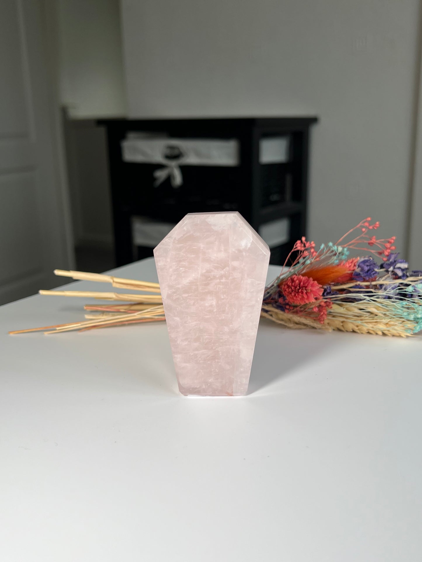 Brazilian Rose Quartz Self Standing Coffin