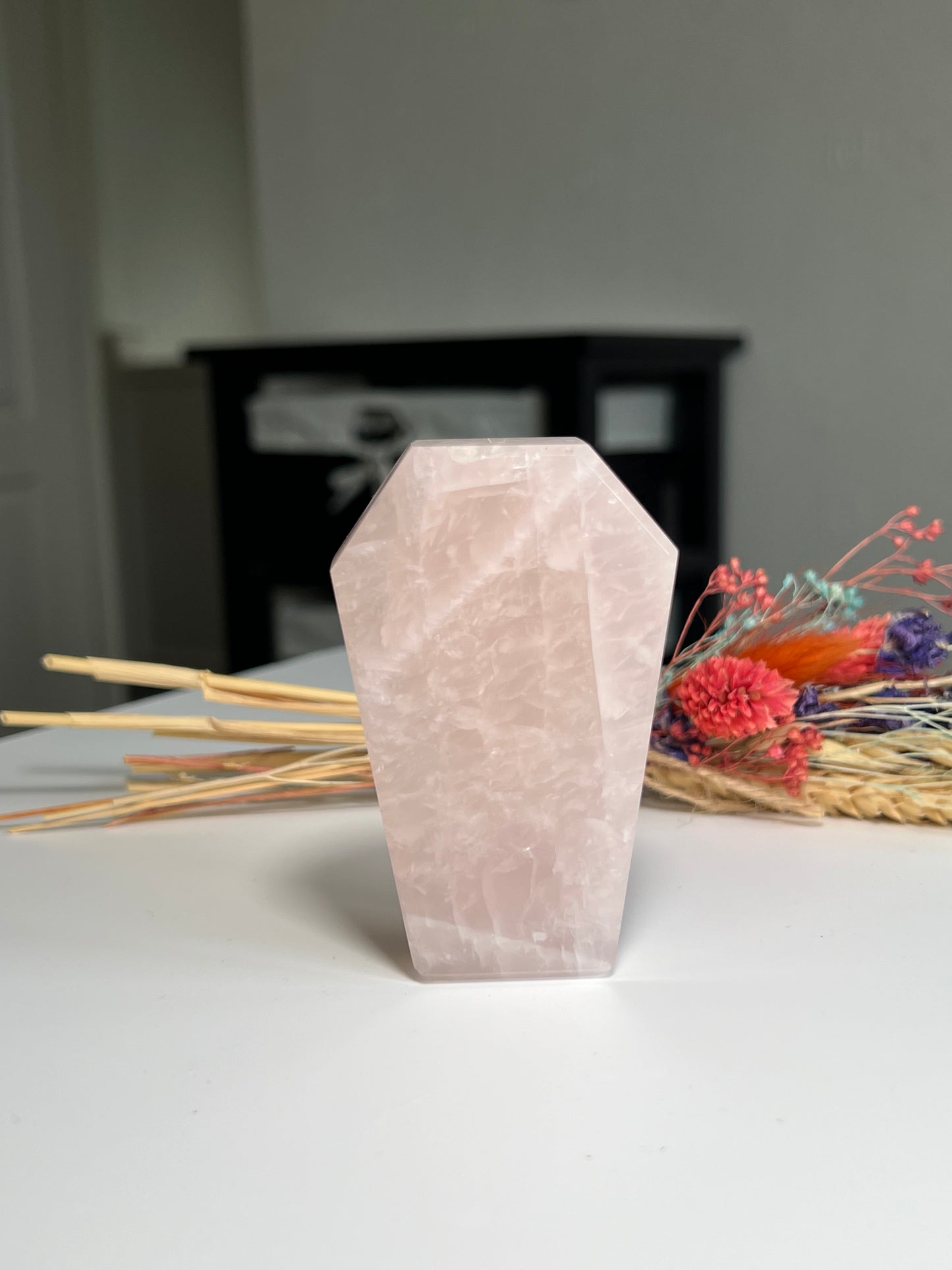 Brazilian Rose Quartz Self Standing Coffin