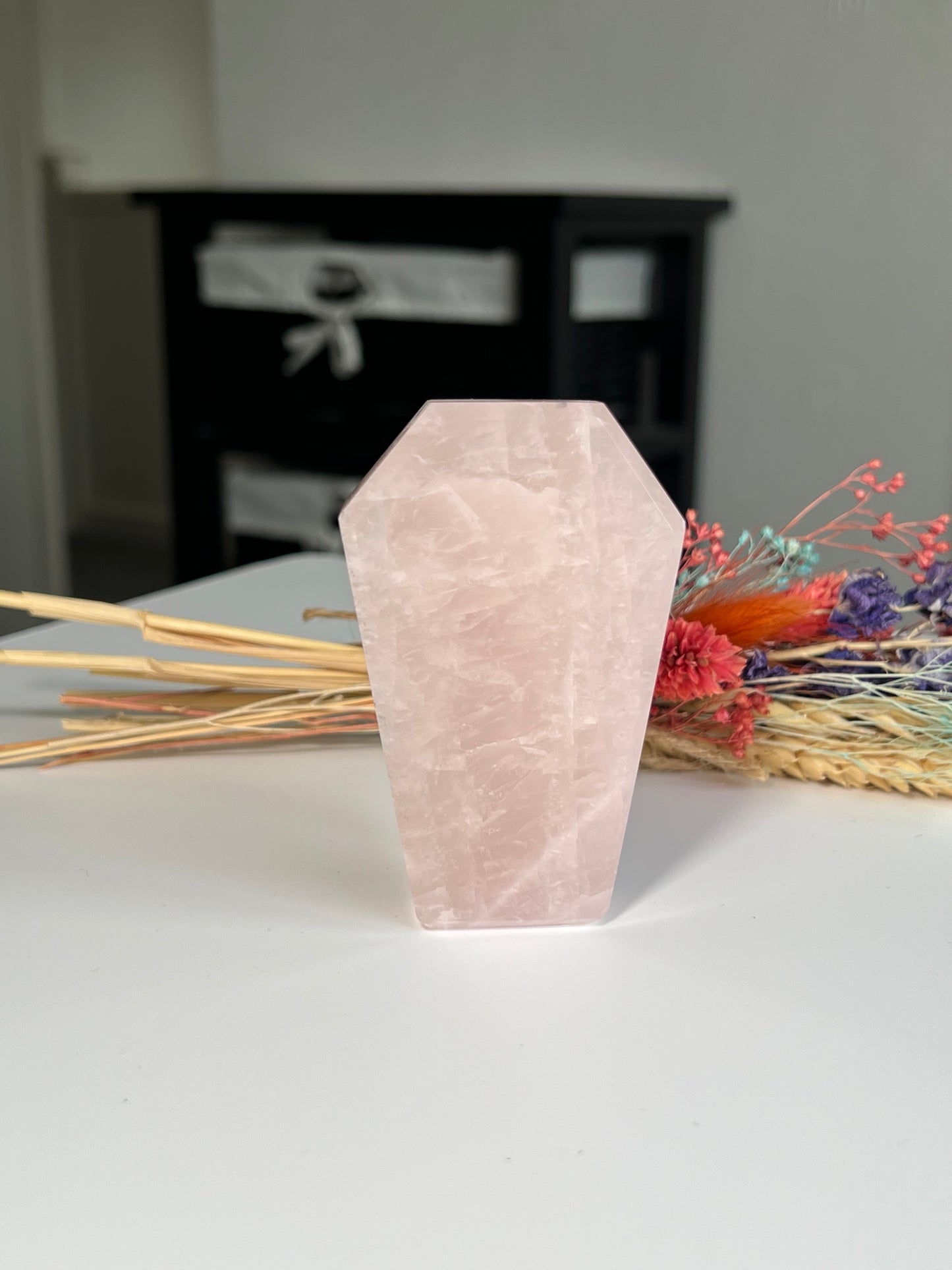 Brazilian Rose Quartz Self Standing Coffin