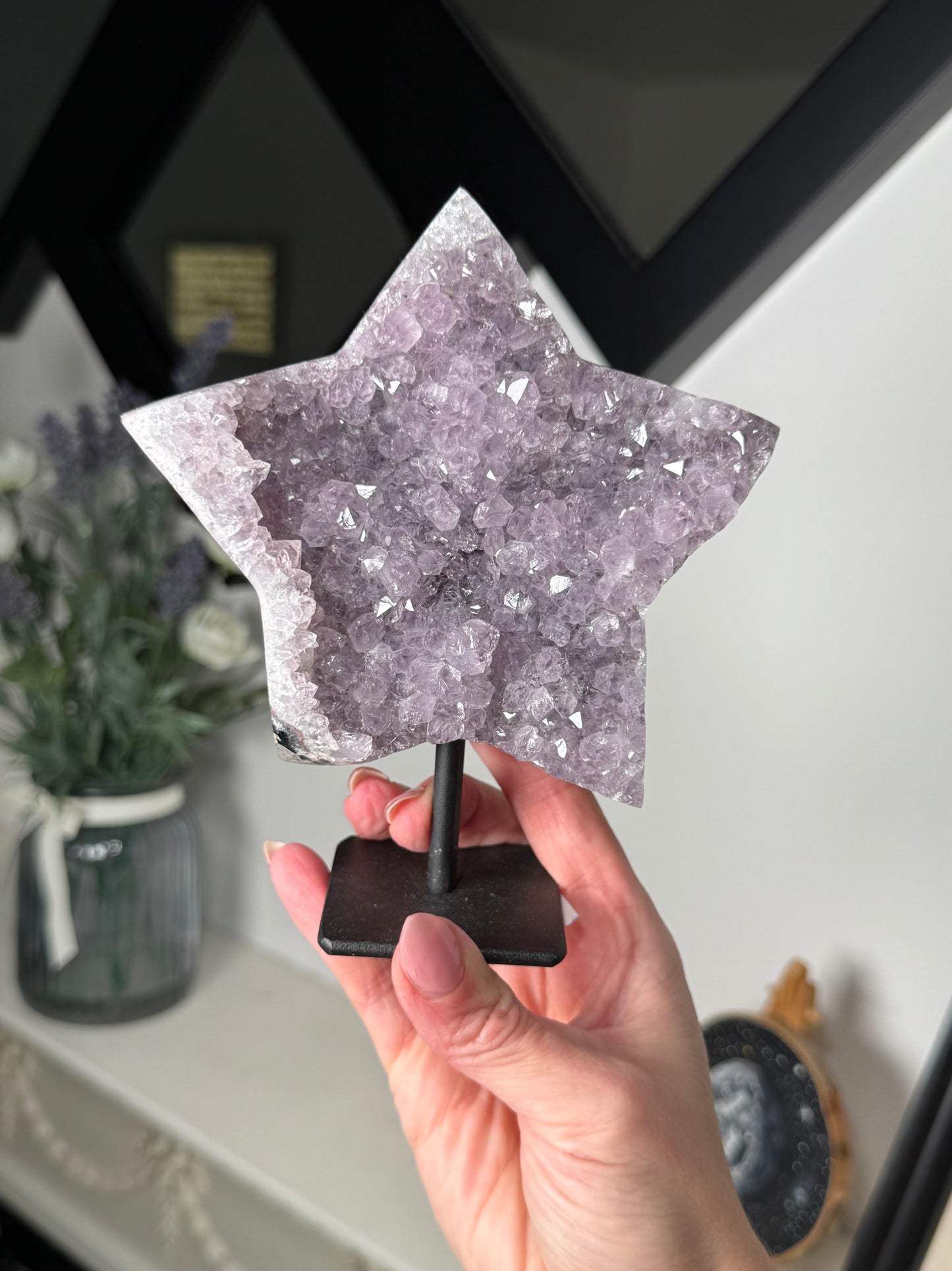Amethyst Star On Black Stand