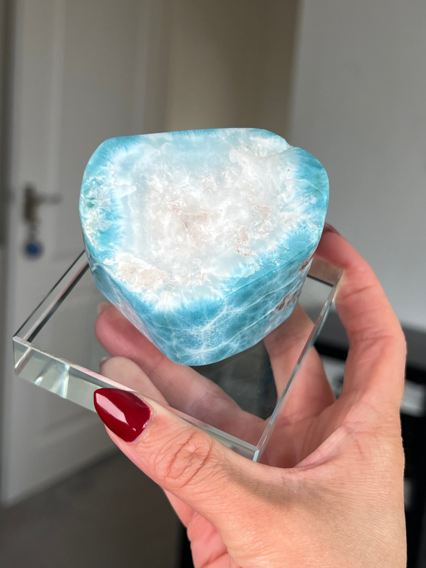Larimar Core On Glass Stand