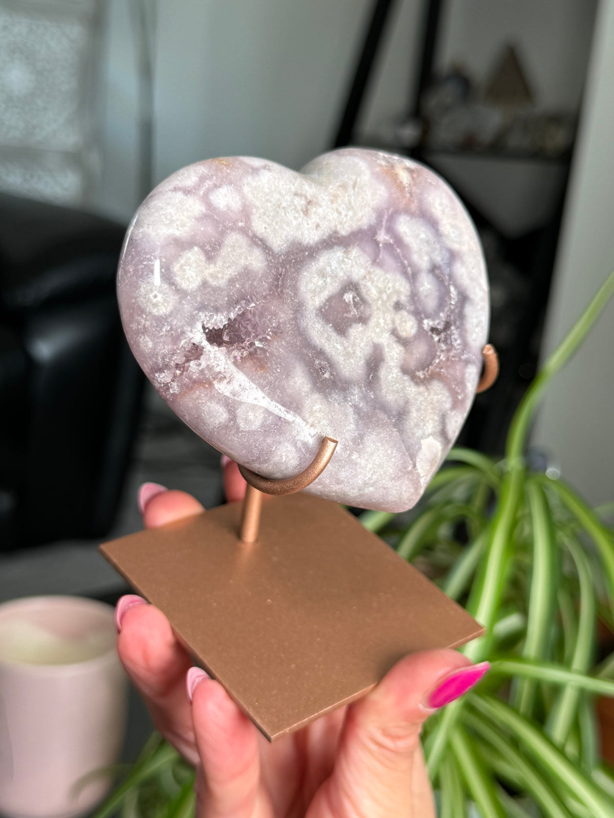 Pink Amethyst Heart On Stand