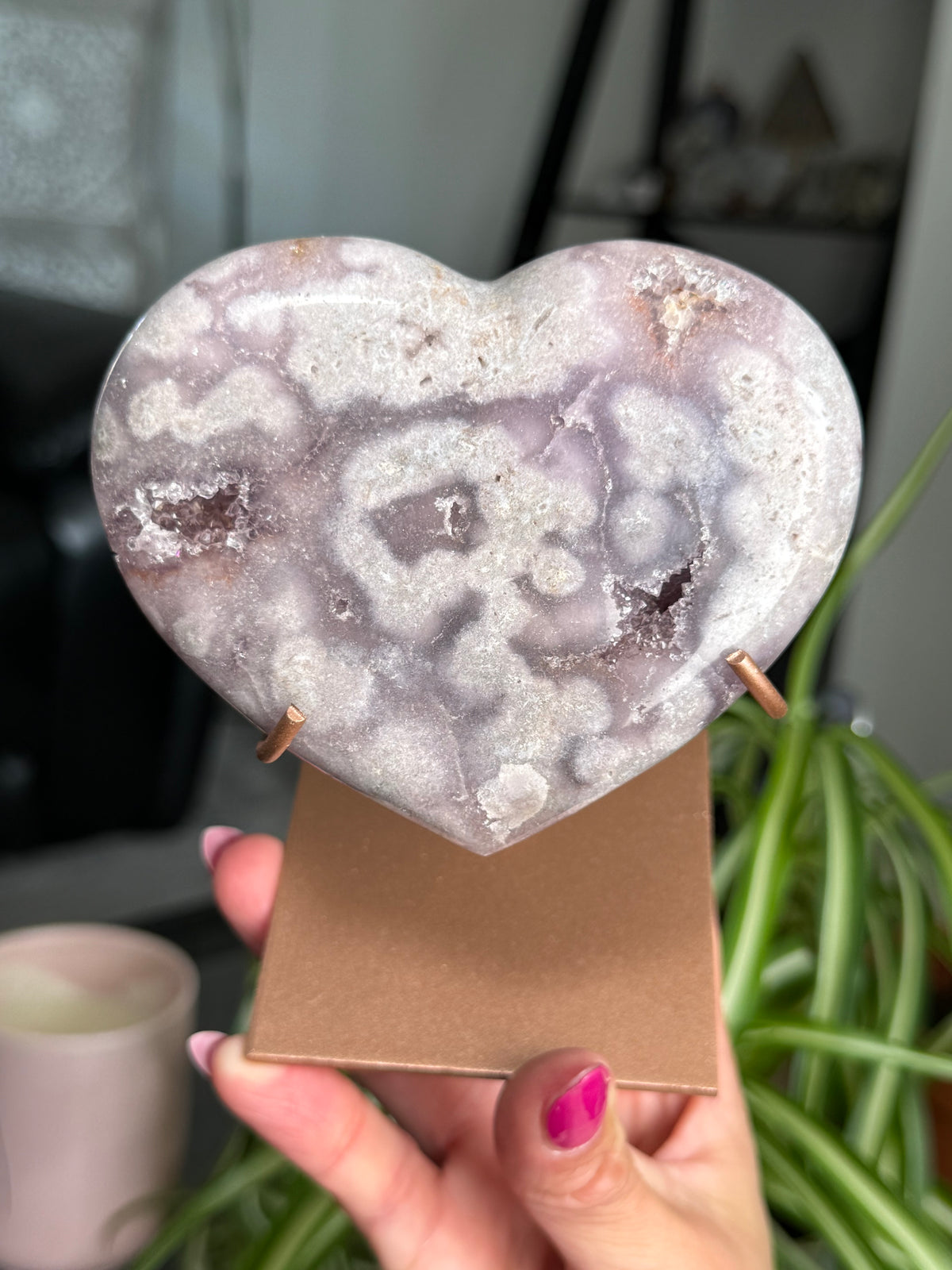 Pink Amethyst Heart On Stand
