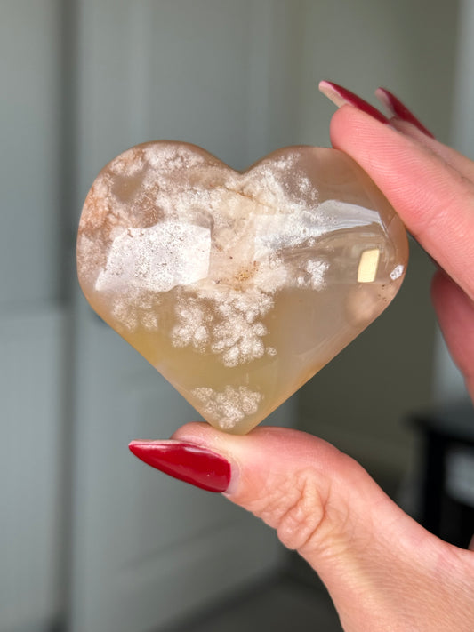 Flower Agate Heart With Stand