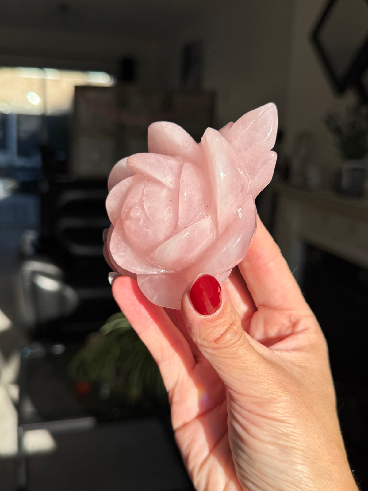 Rose Quartz Rose With Raindrop