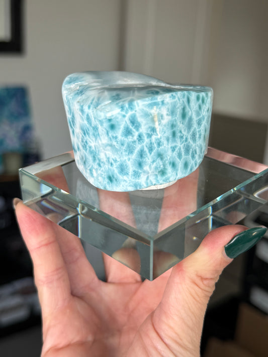 Larimar Core On Glass Stand