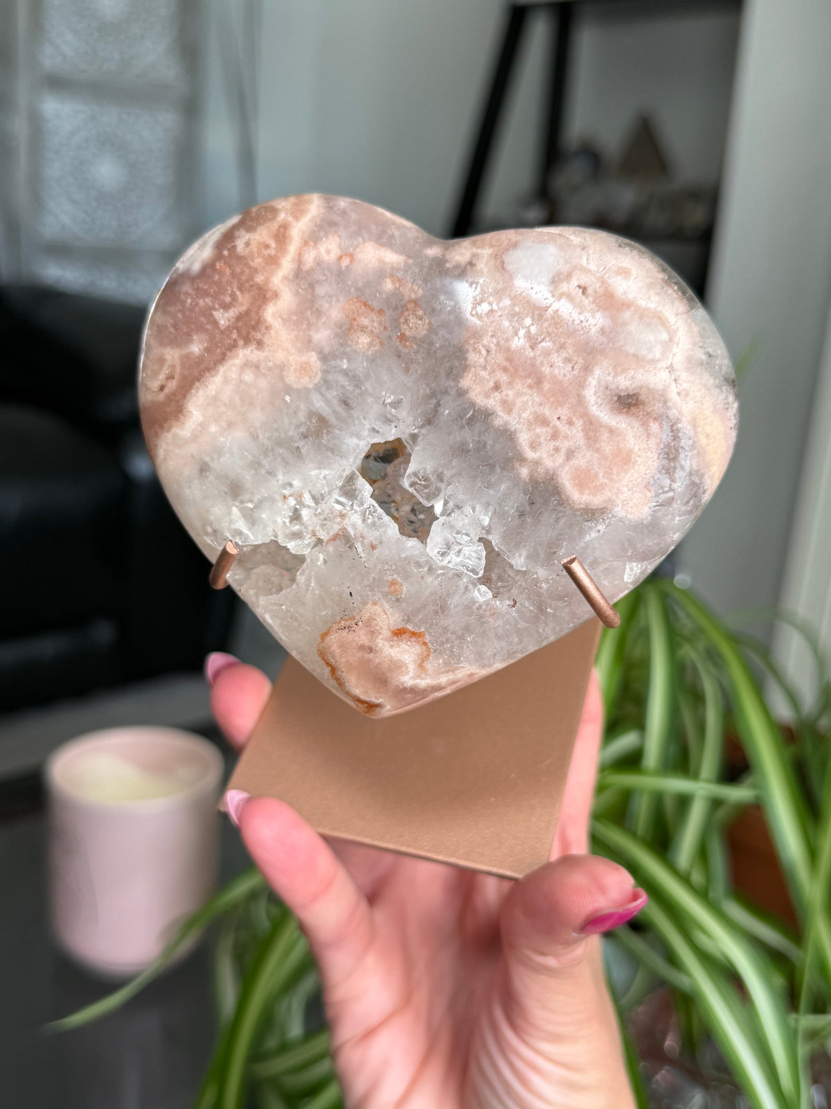 Pink Amethyst Heart On Stand