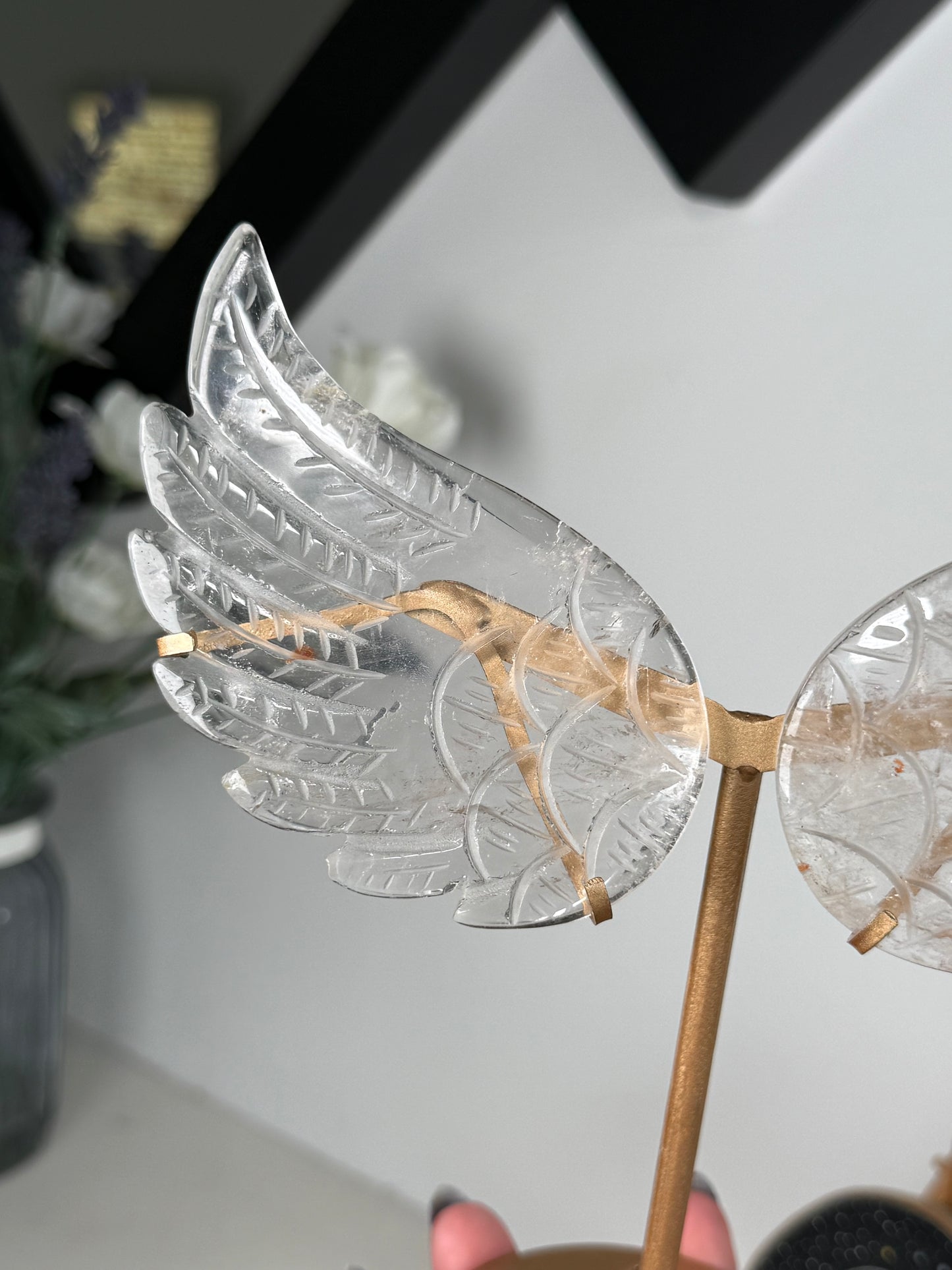 Clear Quartz Wings On Gold Stand