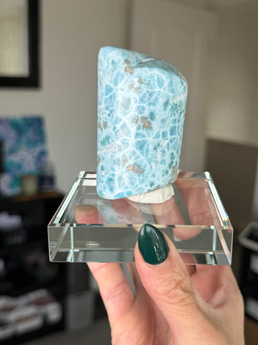 Larimar Core On Glass Stand