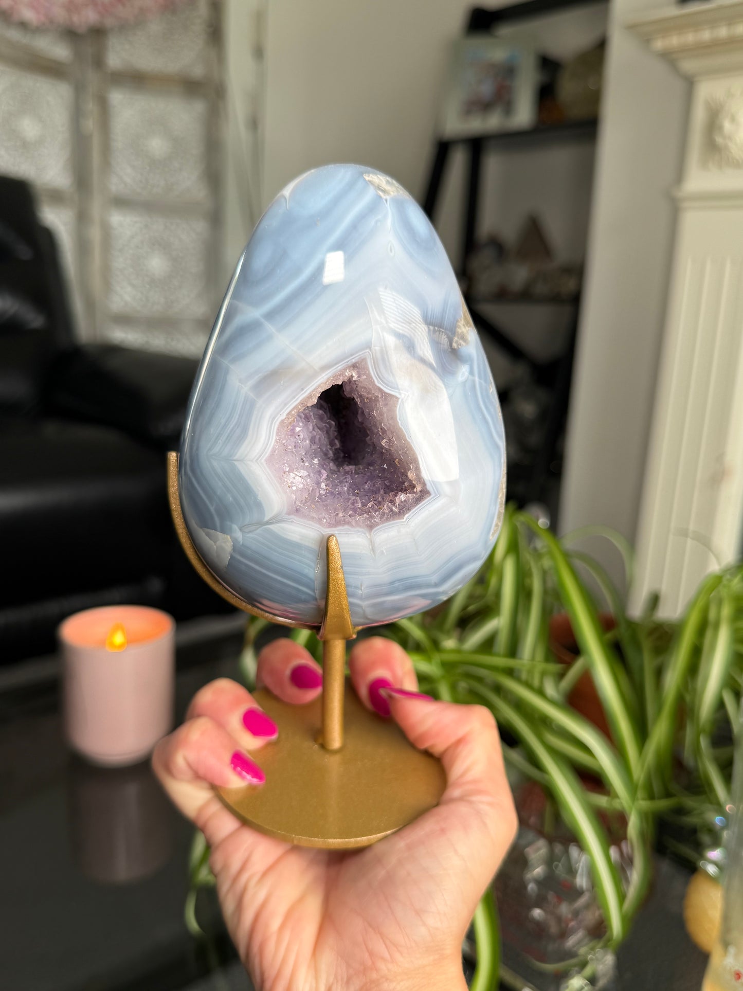 Amethyst Agate Egg On Stand