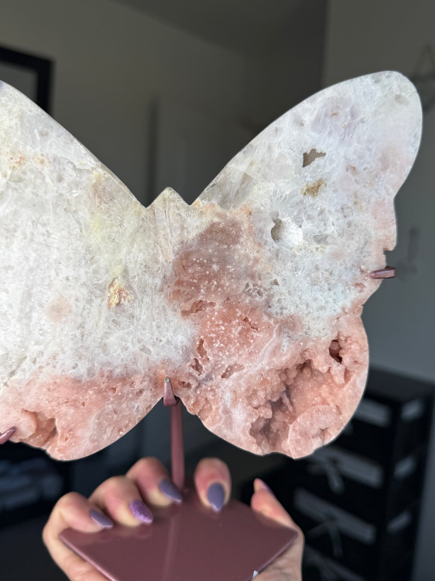 Pink Amethyst Butterfly On Custom Stand