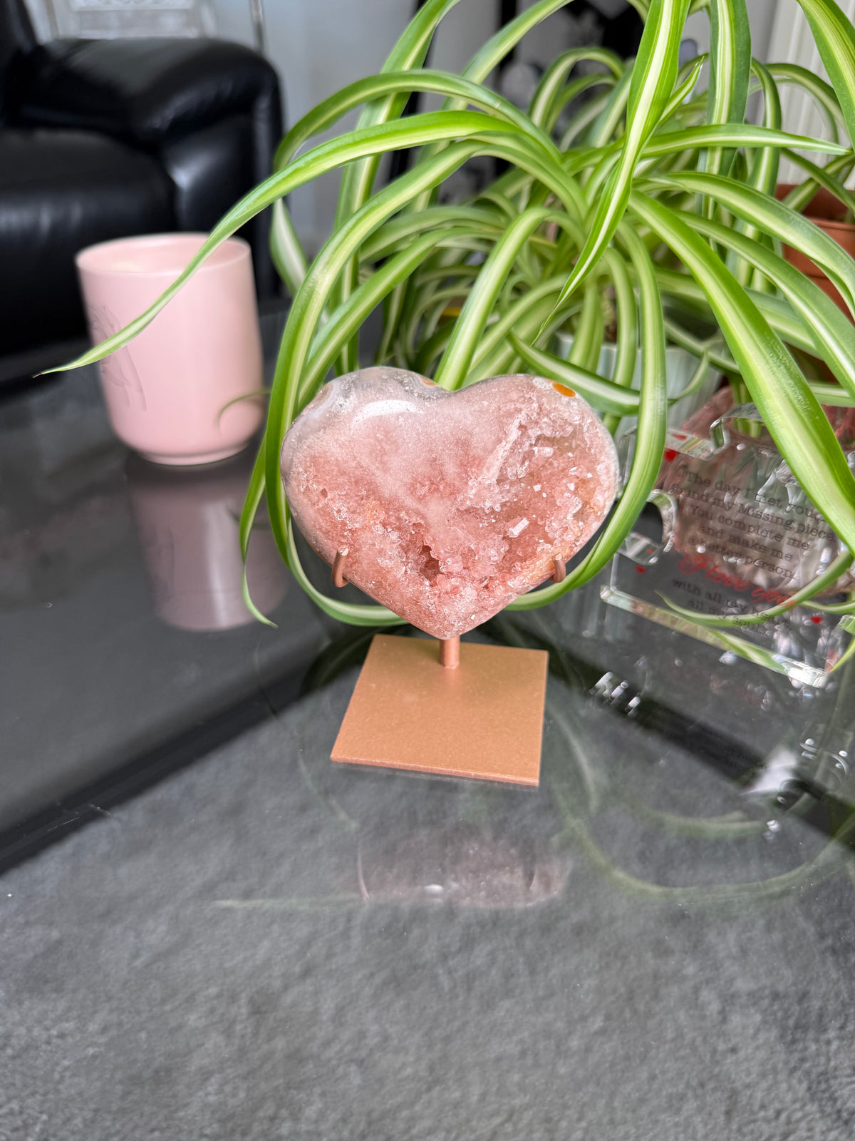 Pink Amethyst Heart On Stand
