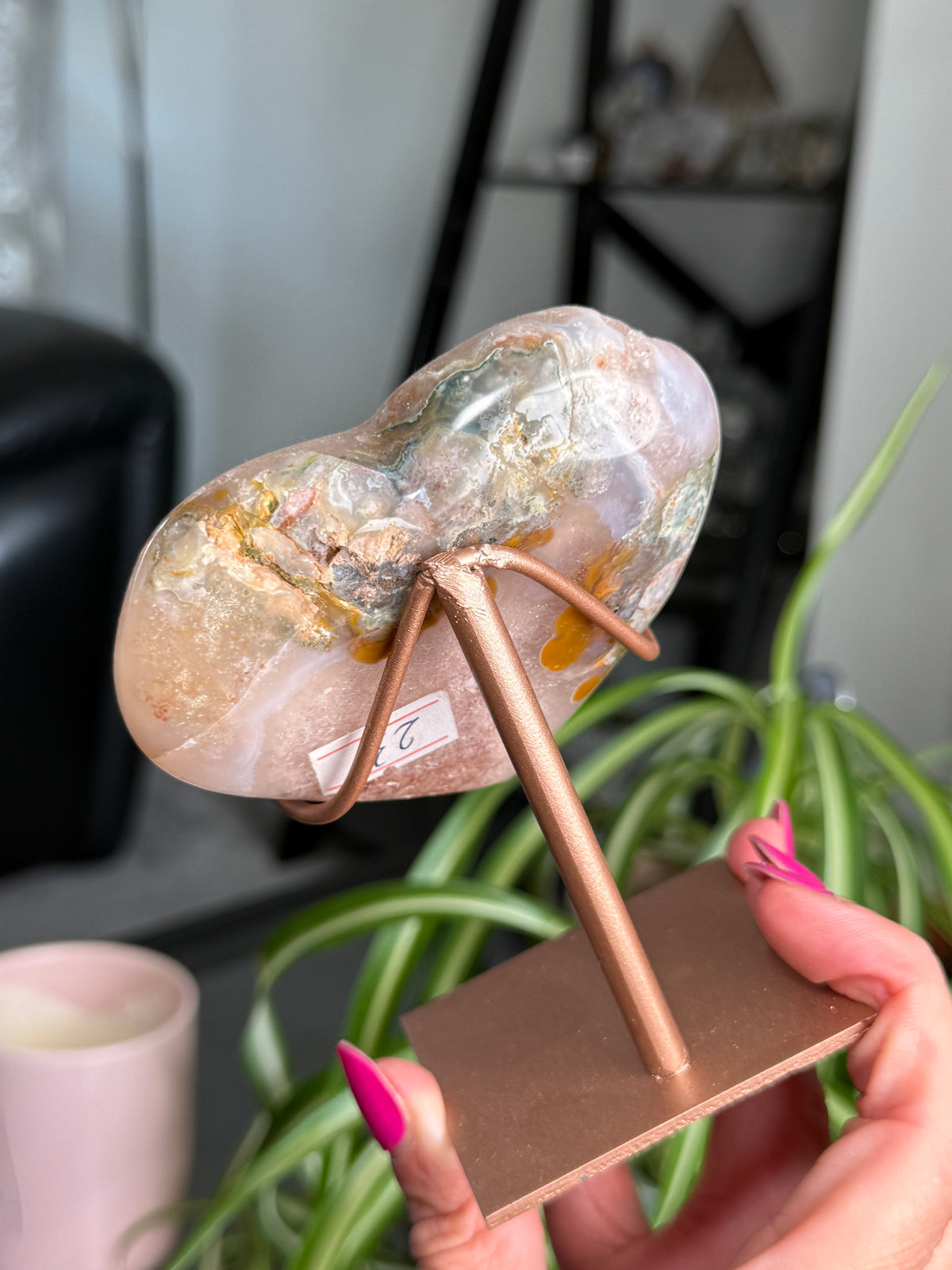 Pink Amethyst Heart On Stand