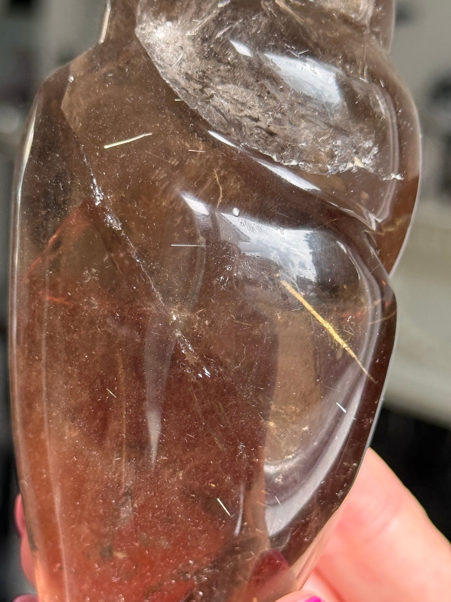 Master Carved Smokey Quartz Shell WITH RUTILE