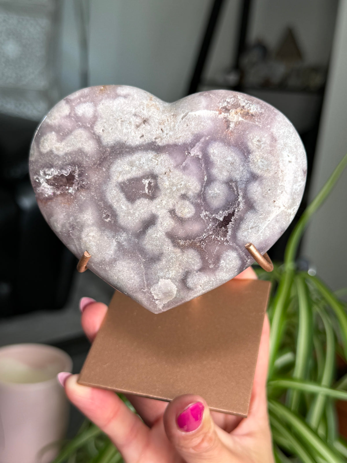 Pink Amethyst Heart On Stand