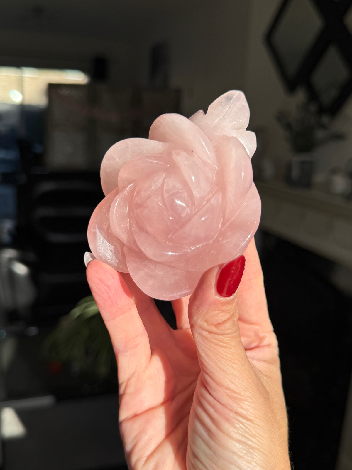 Rose Quartz Rose With Raindrop