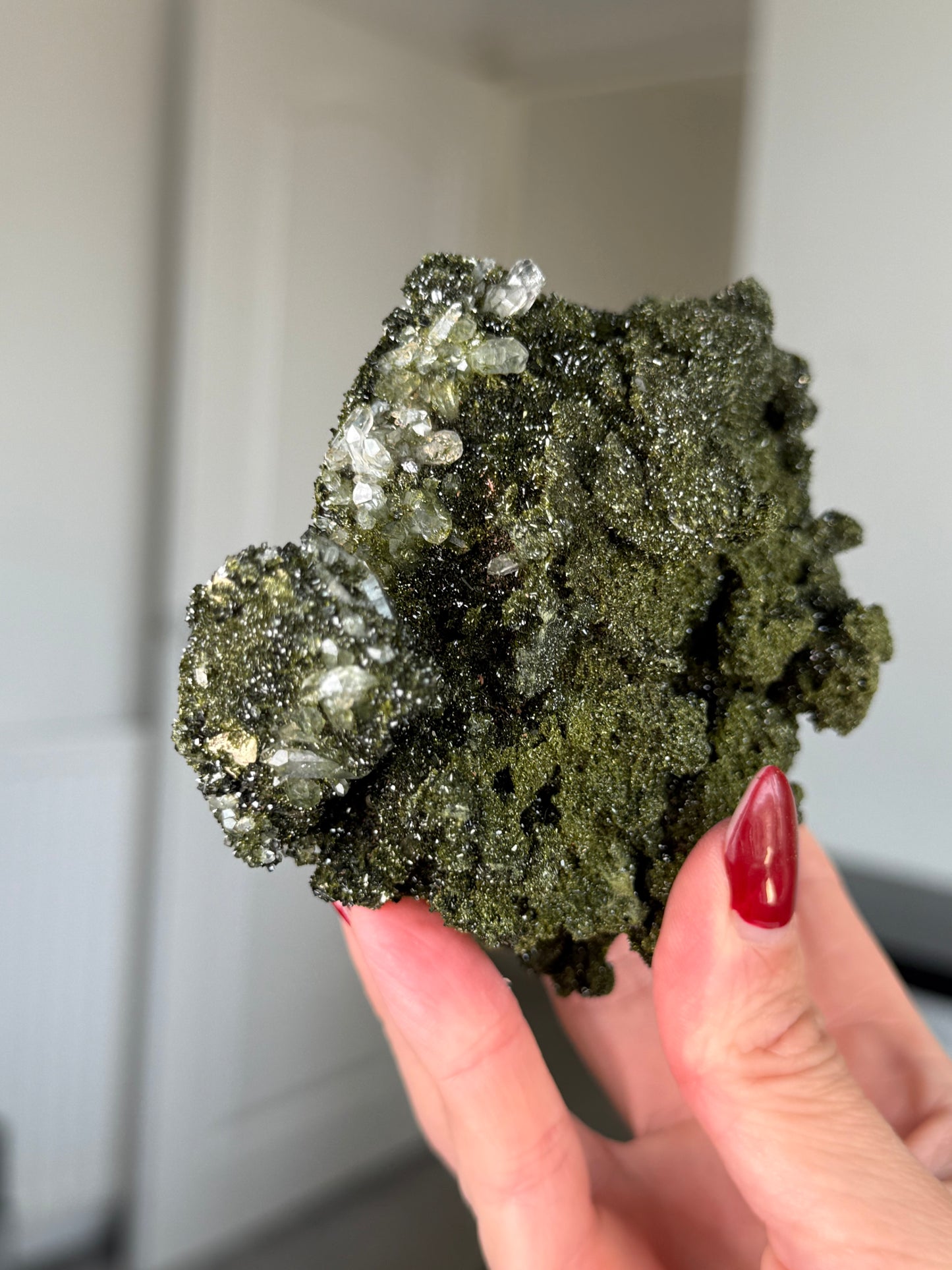 Large Epidote With Quartz Specimen With Stand