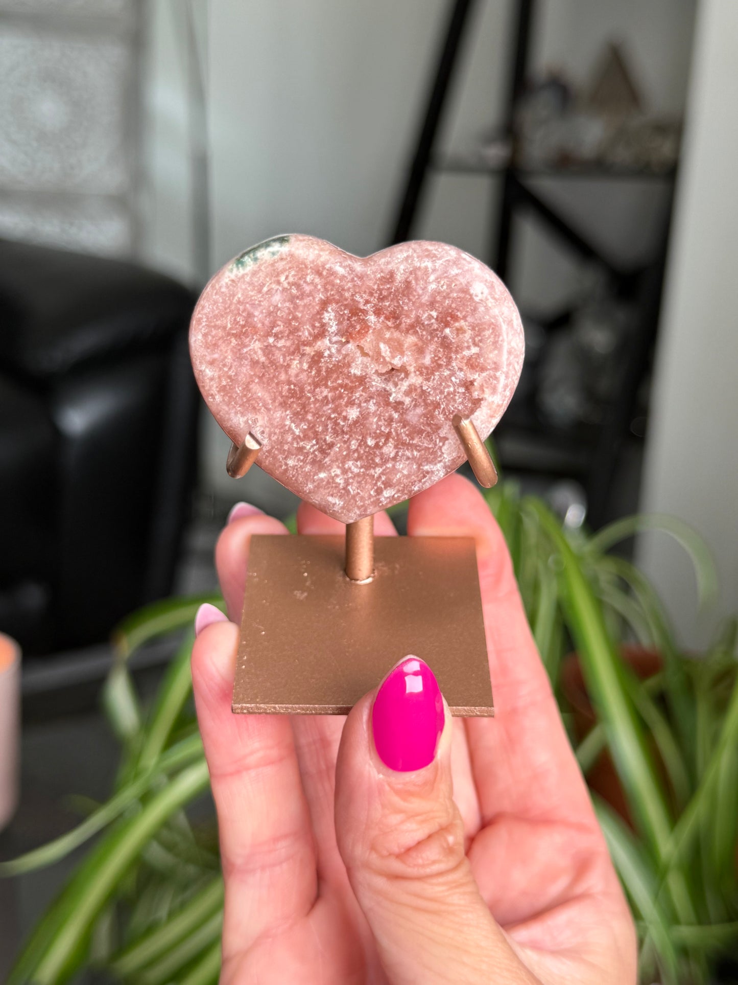 Pink Amethyst Heart On Stand