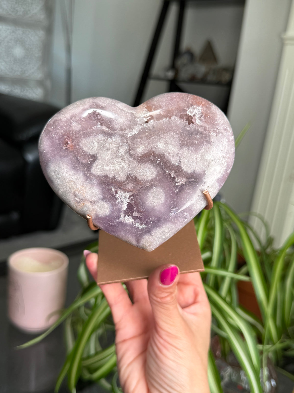 Pink Amethyst Heart On Stand
