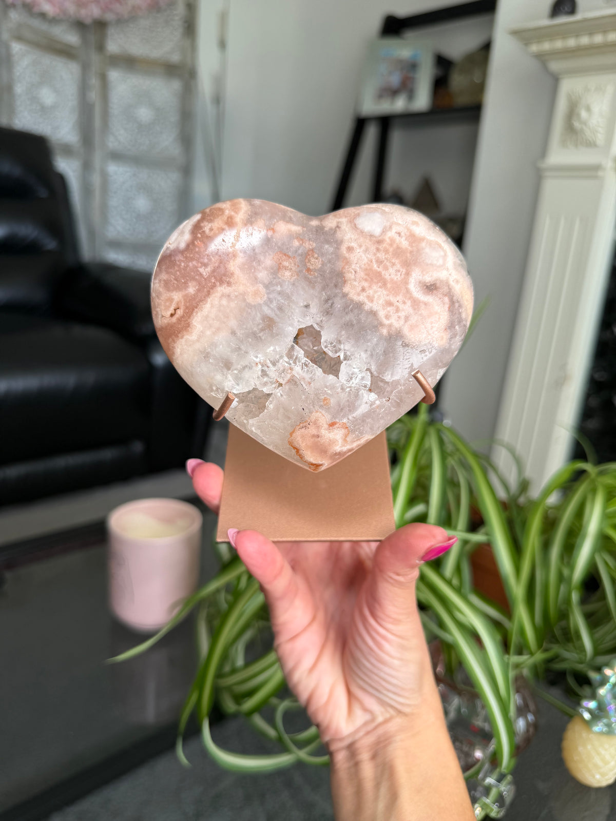 Pink Amethyst Heart On Stand