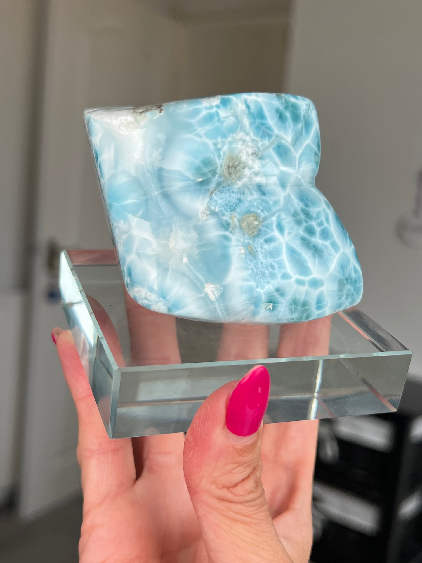 Larimar Core On Glass Stand