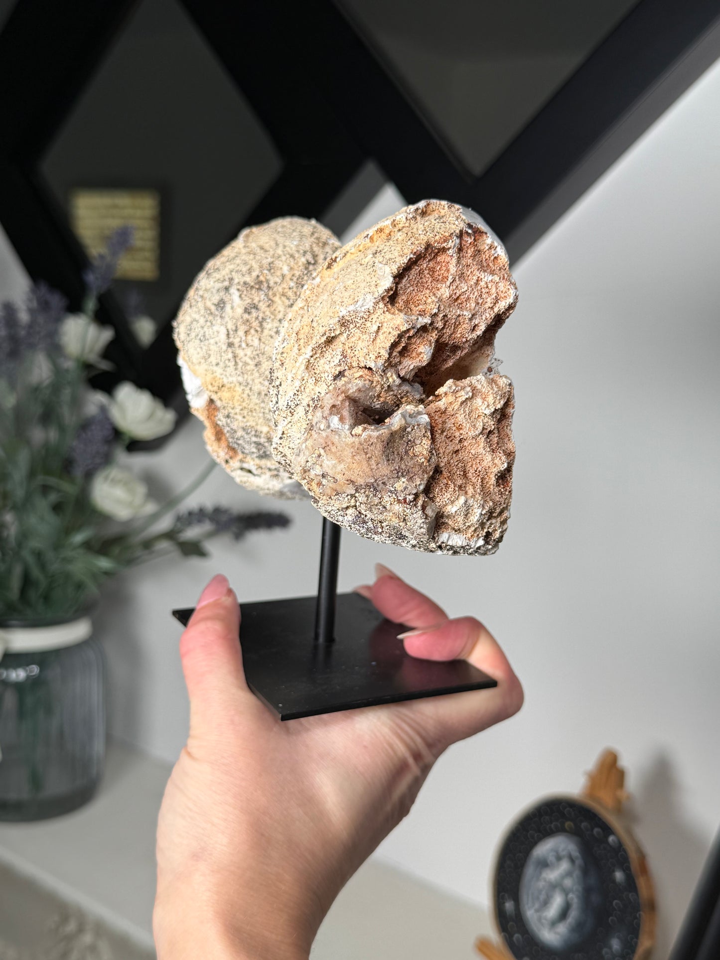 Agate Geode Wings On Black Stand