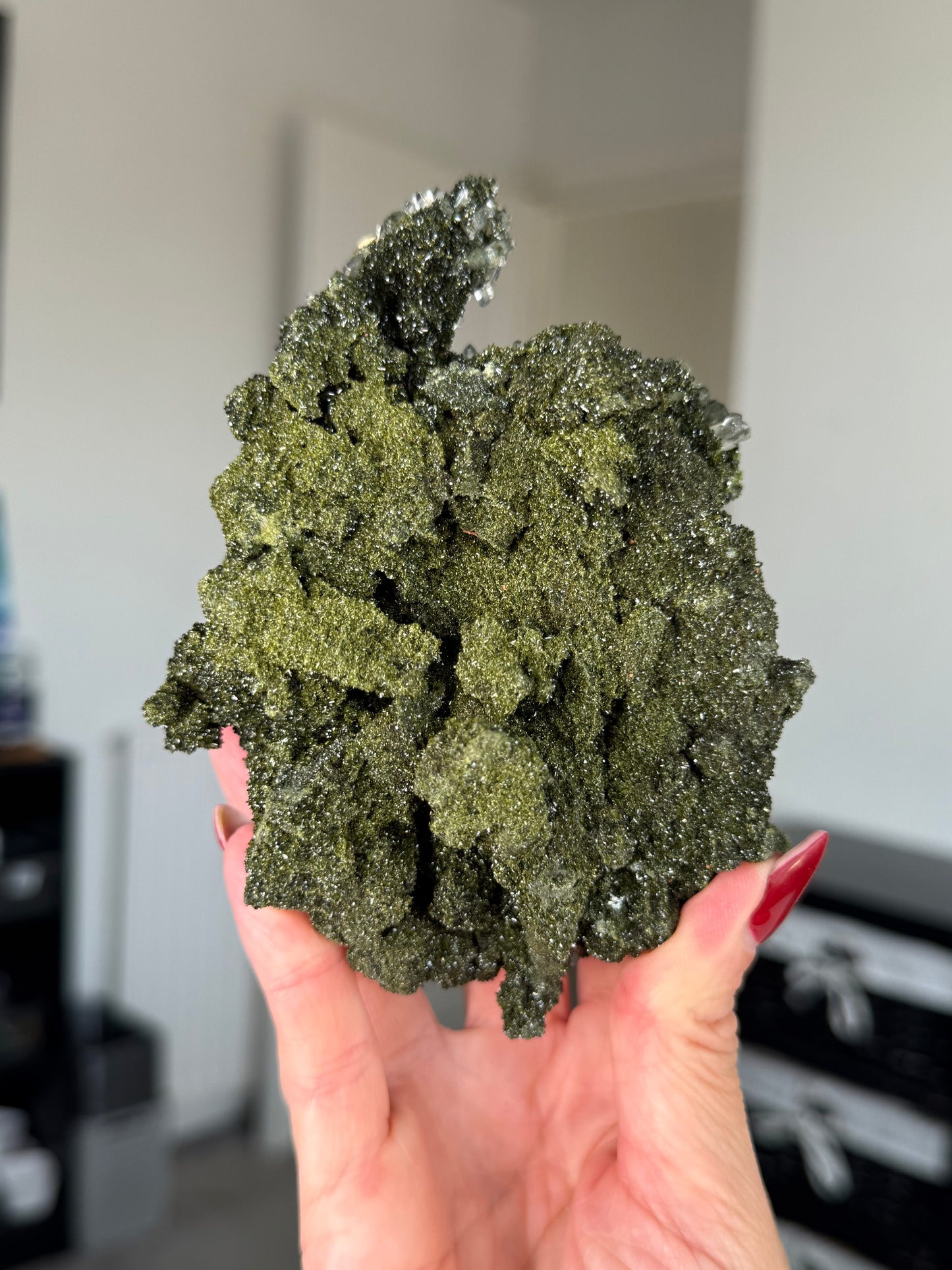 Large Epidote With Quartz Specimen With Stand