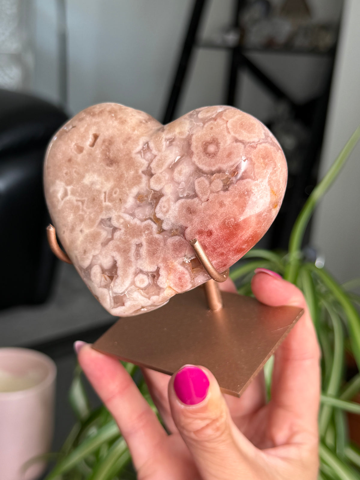 Pink Amethyst Heart On Stand