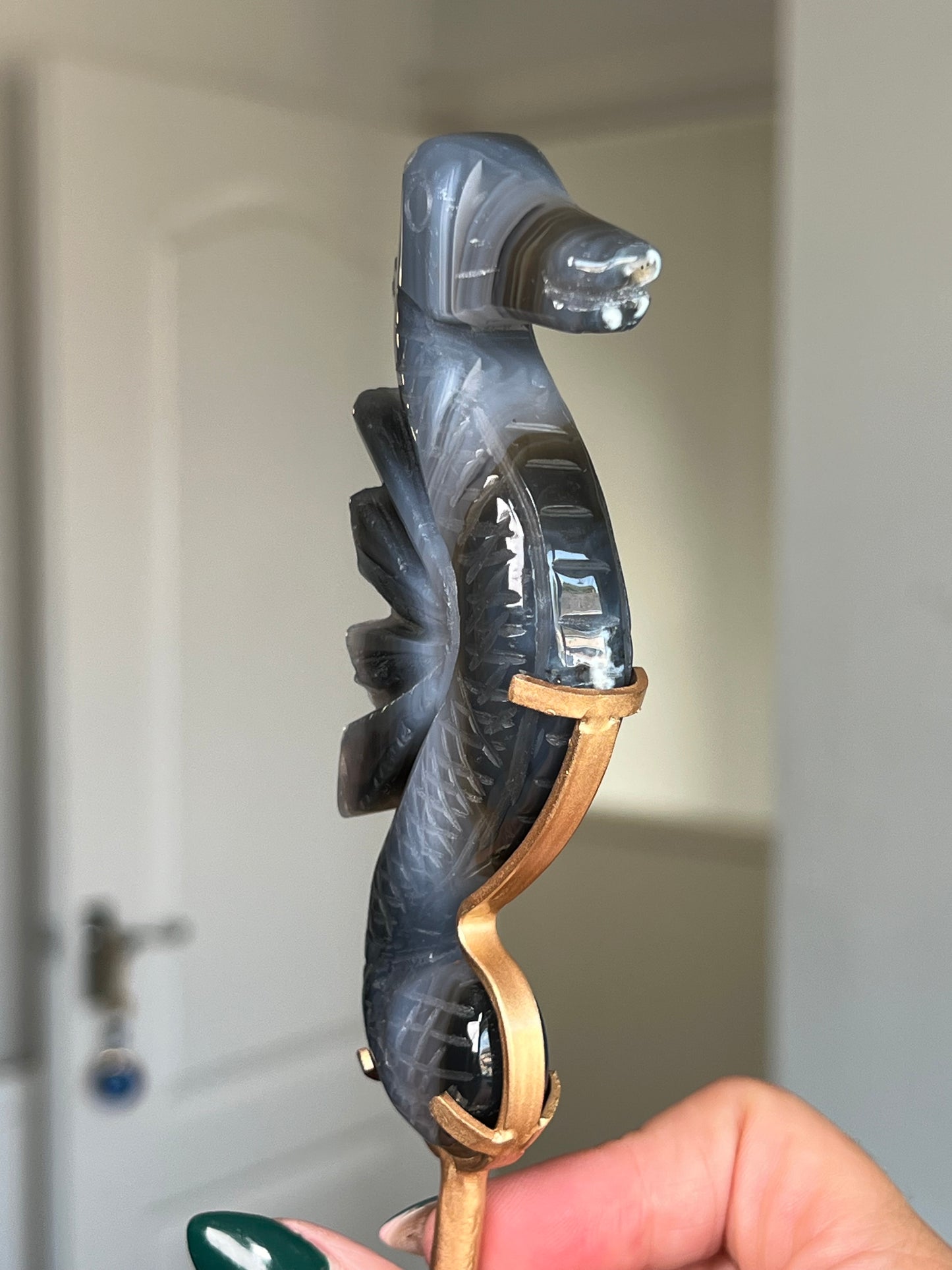 Agate Seahorse On Gold Stand
