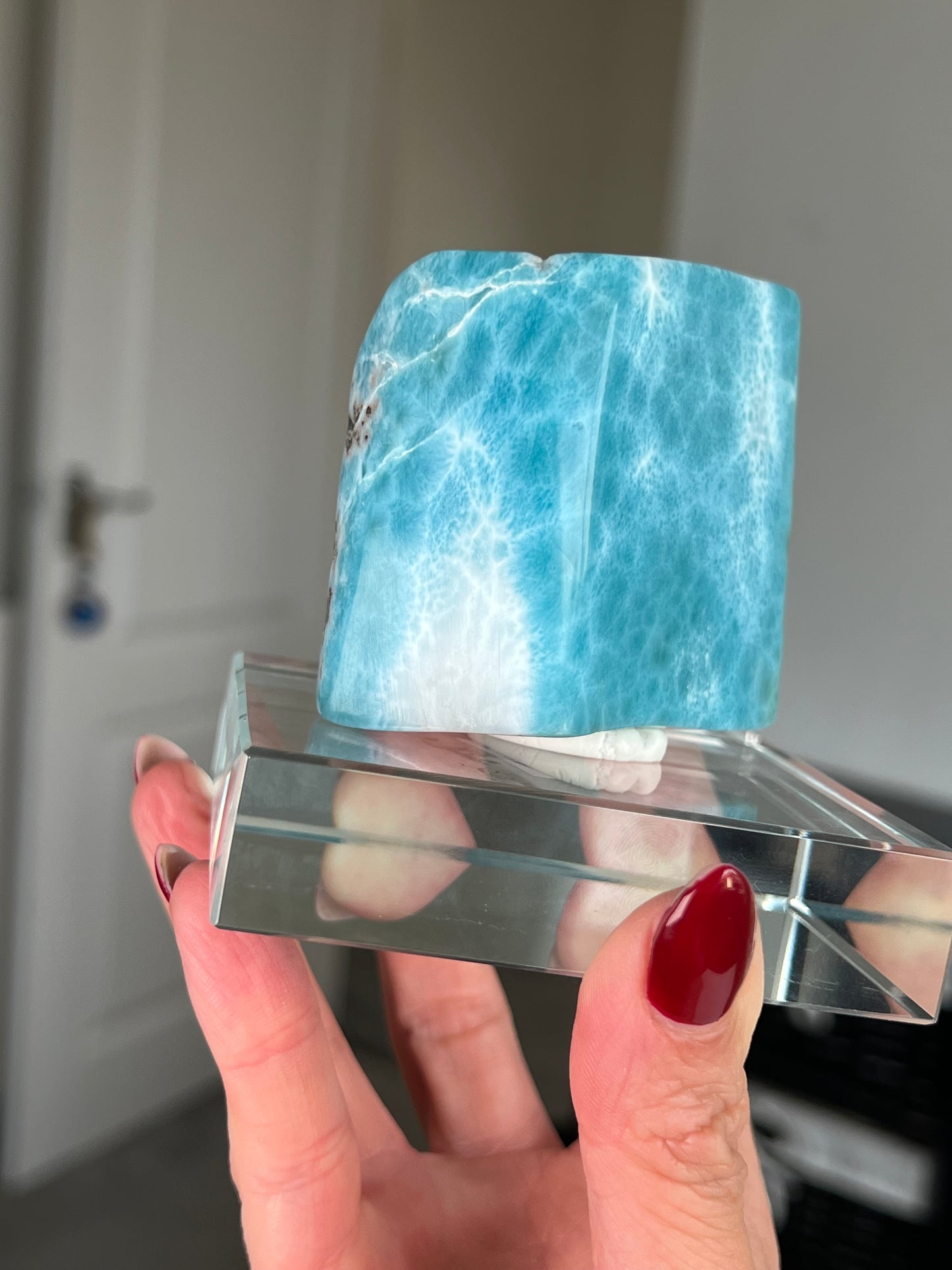 Larimar Core On Glass Stand