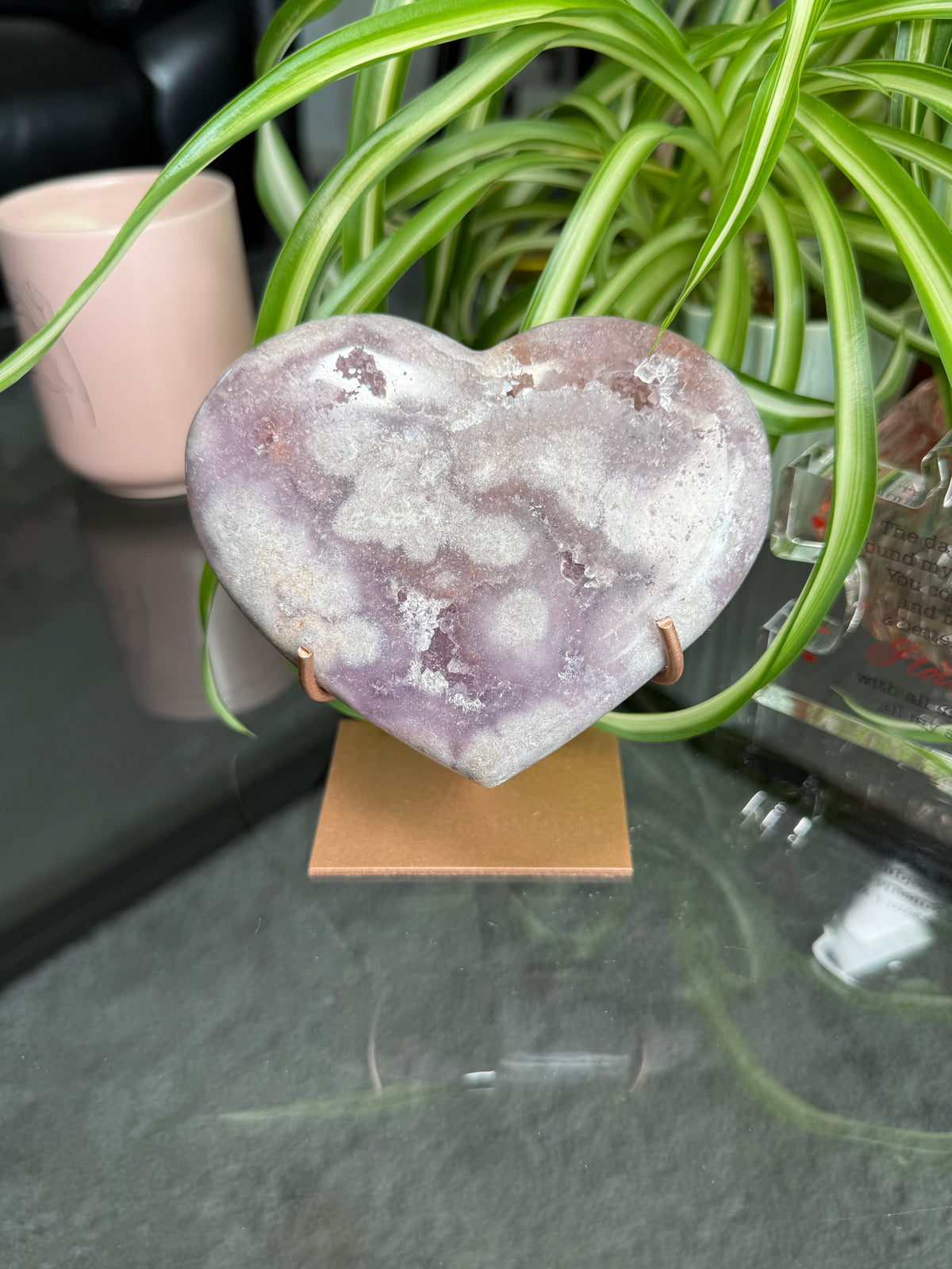 Pink Amethyst Heart On Stand