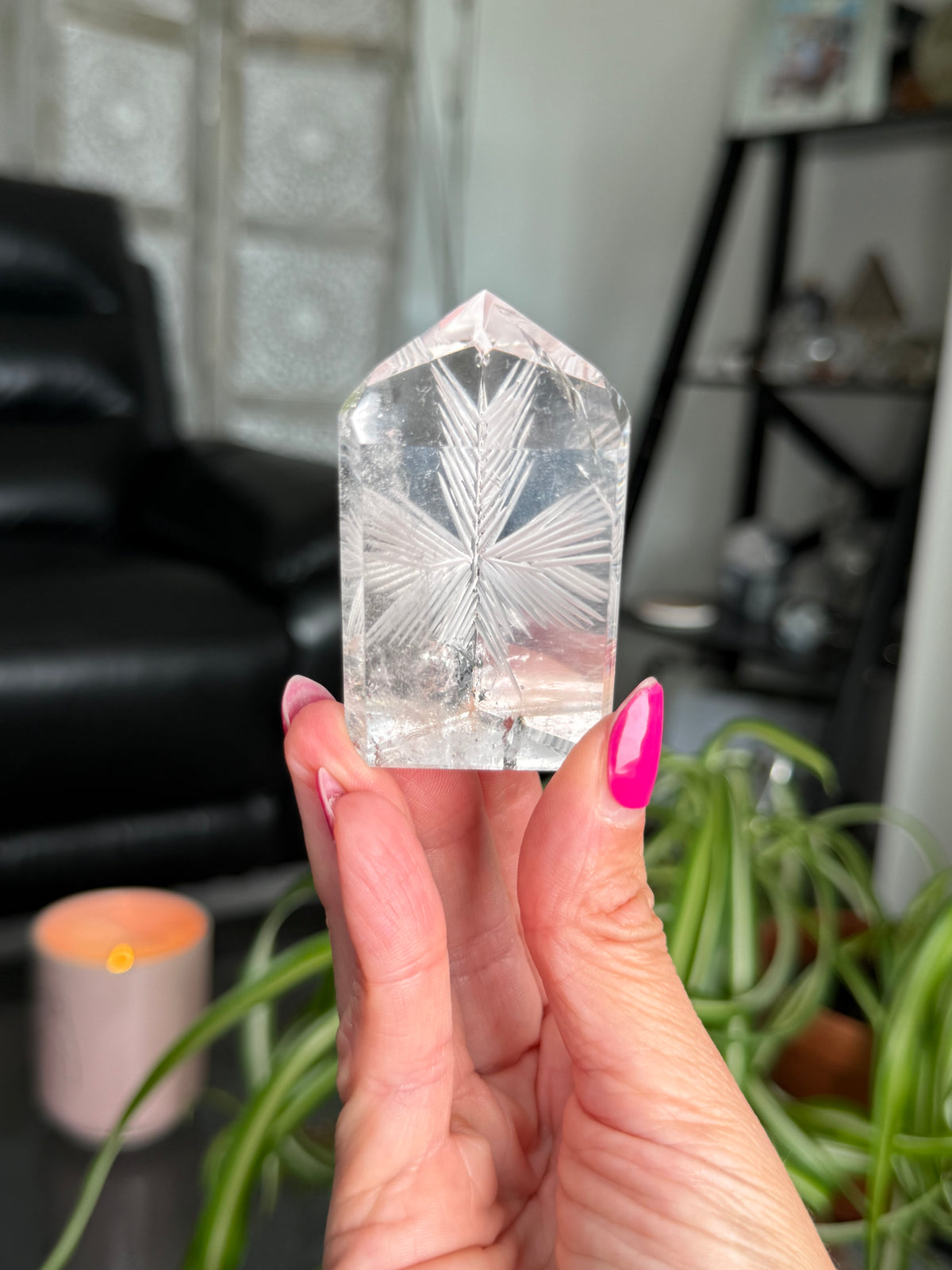 Clear Quartz Star Etched Tower