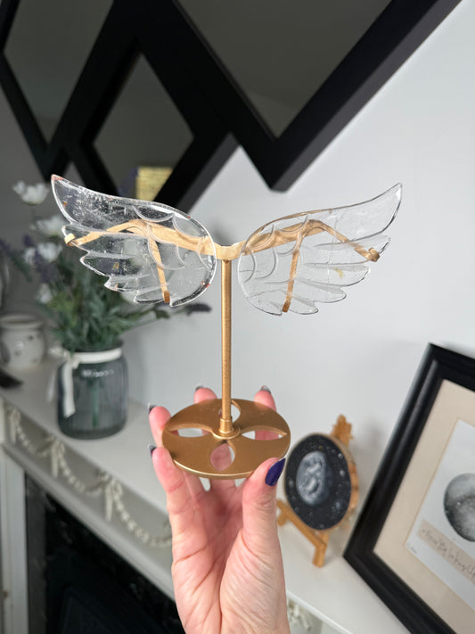 Clear Quartz Wings On Gold Stand