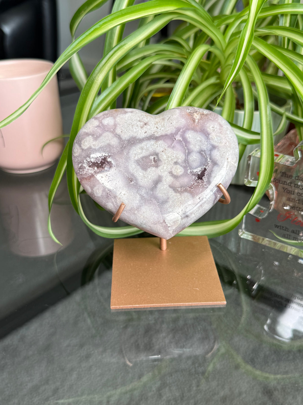 Pink Amethyst Heart On Stand
