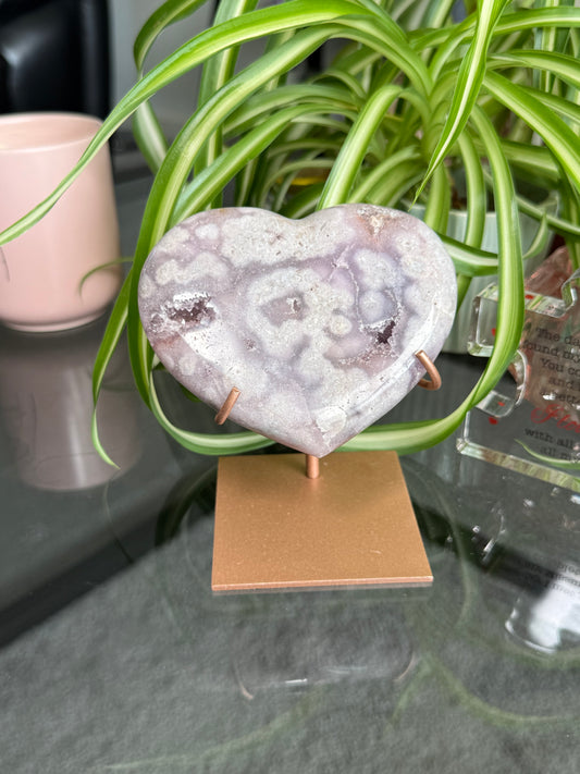 Pink Amethyst Heart On Stand