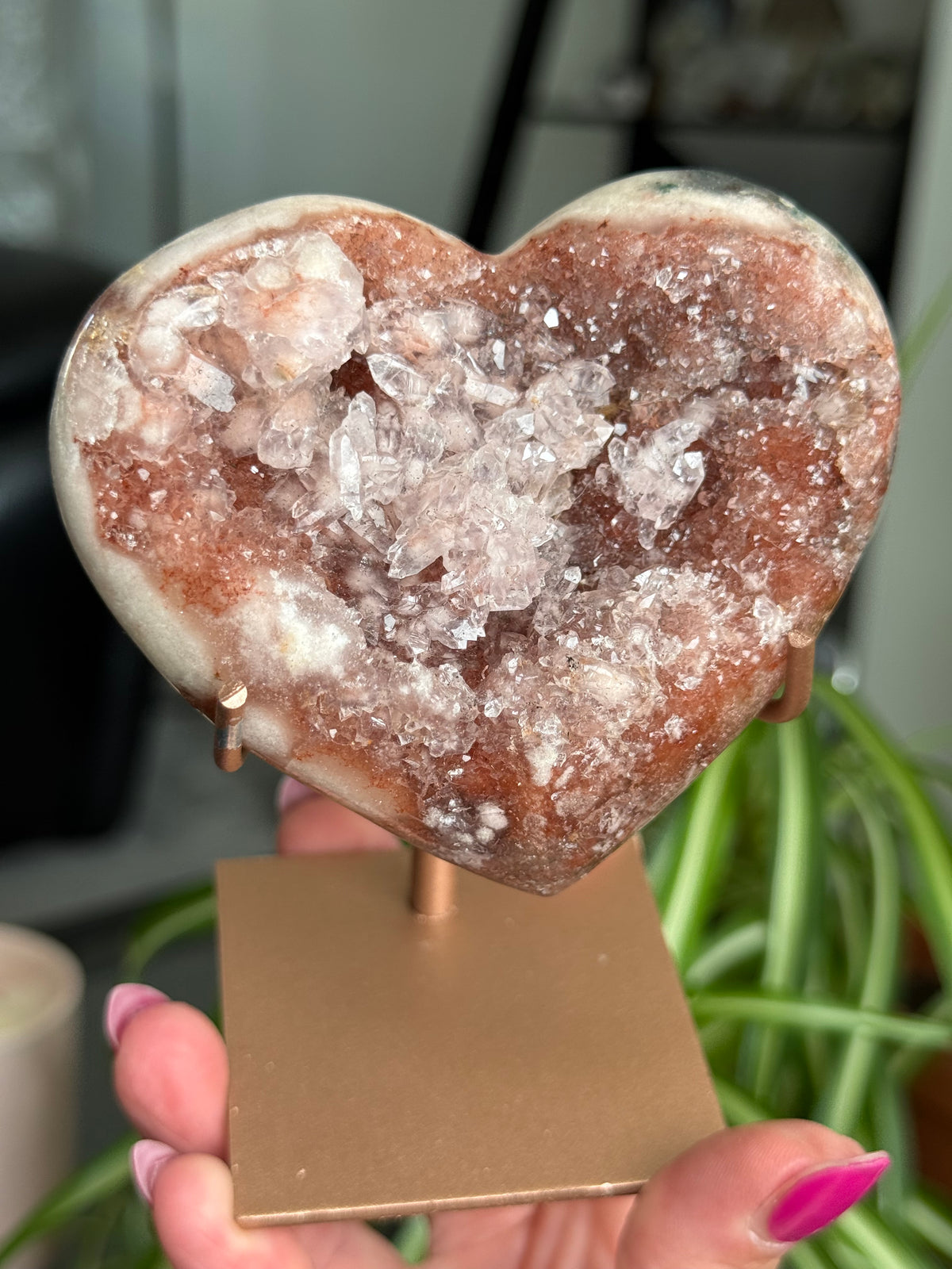 Pink Amethyst Heart On Stand