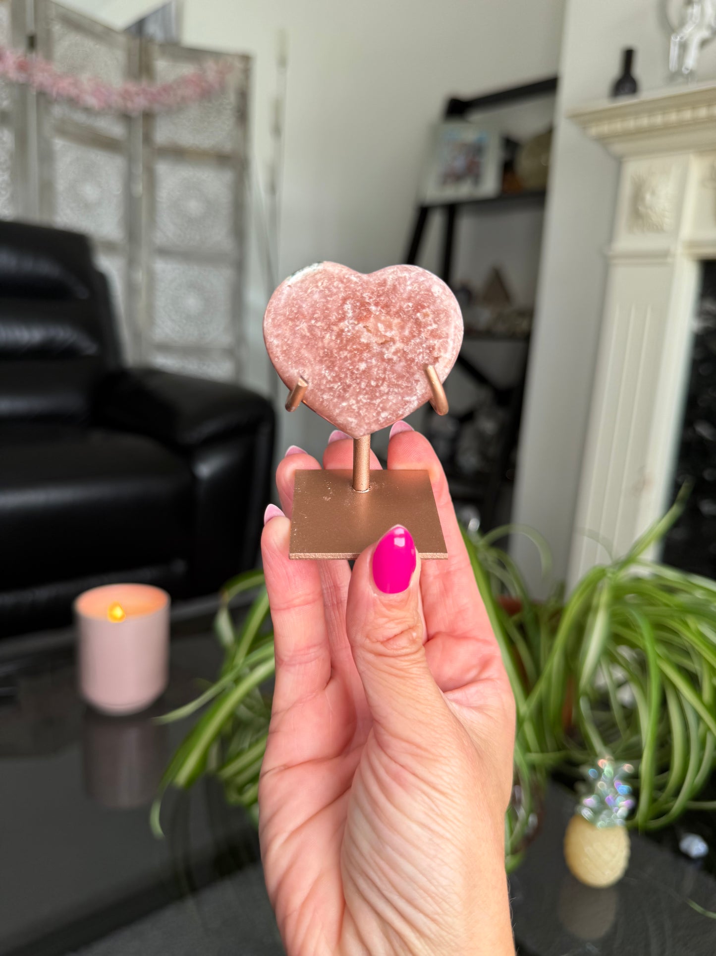 Pink Amethyst Heart On Stand
