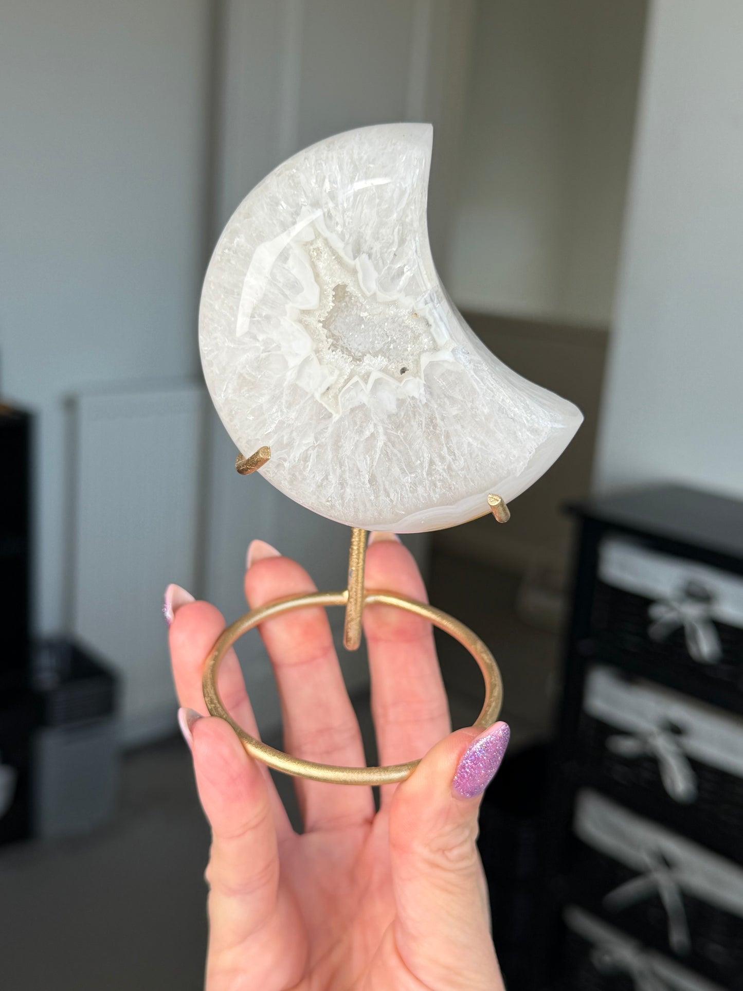 Agate Moon On Gold Stand