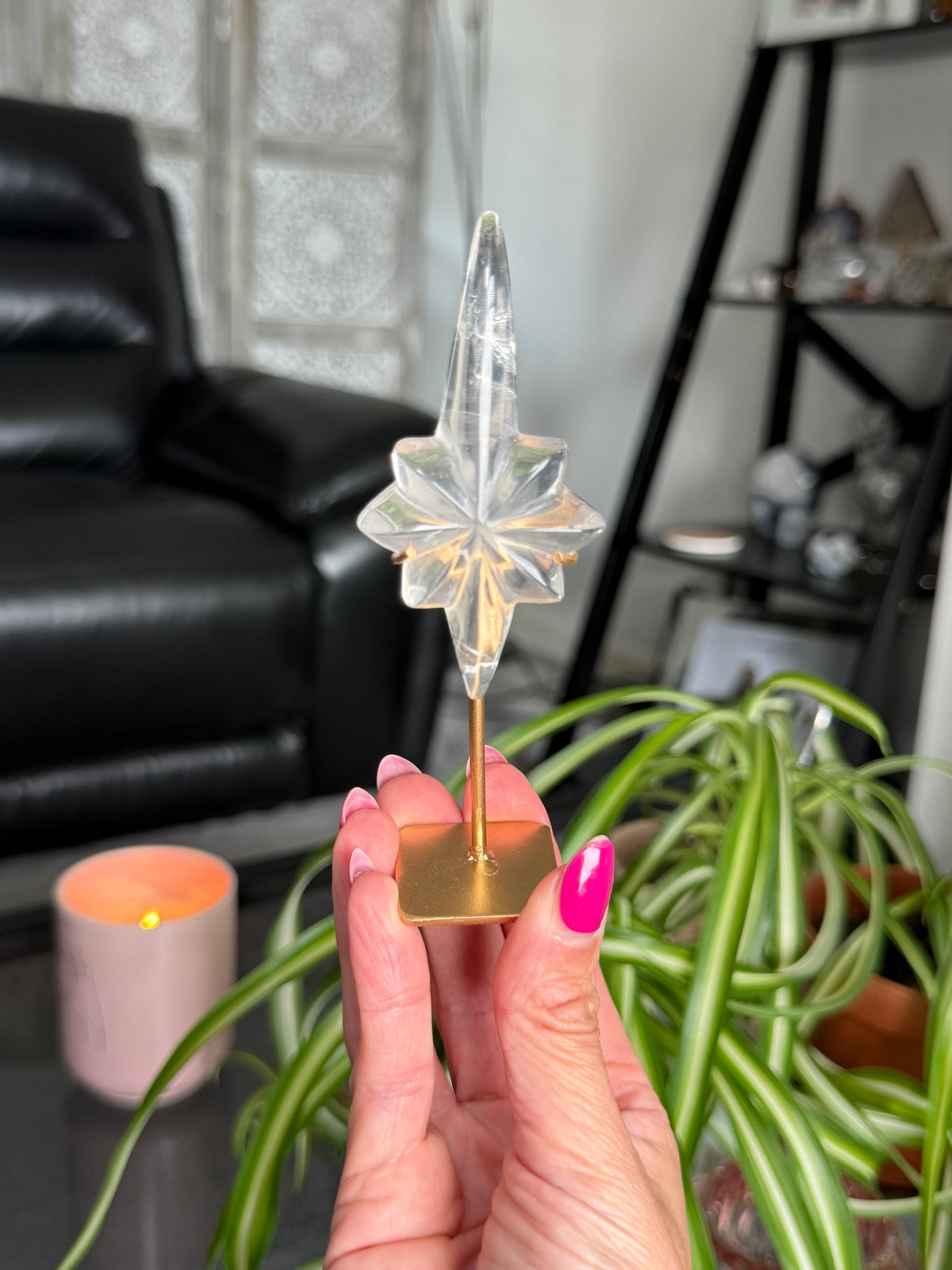 Clear Quartz Star On Custom Stand