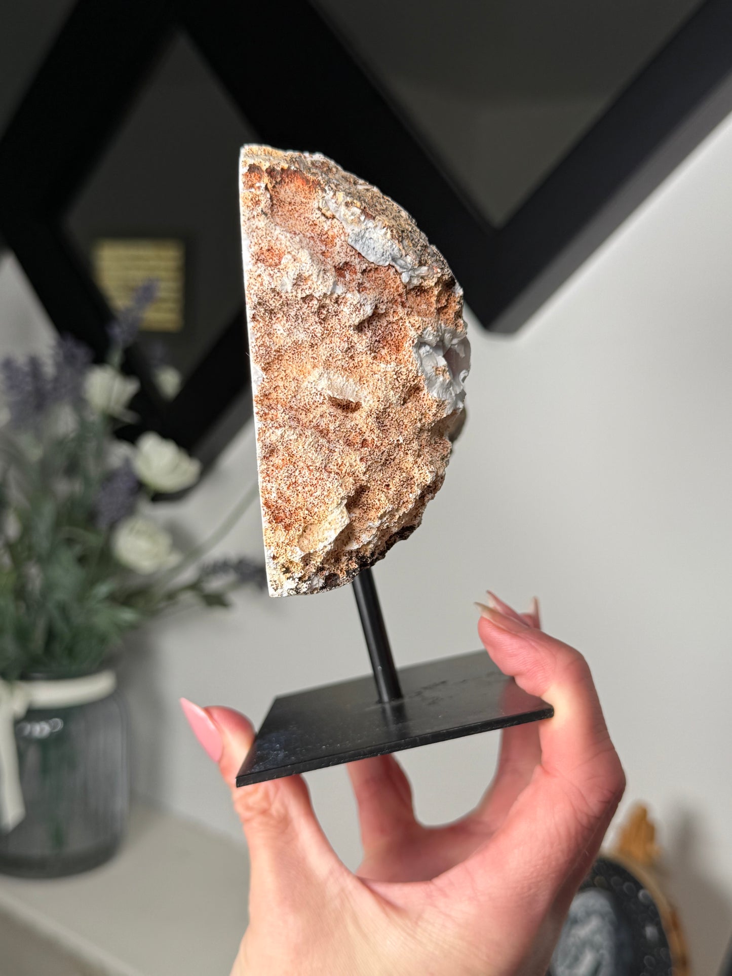 Agate Geode Wings On Black Stand