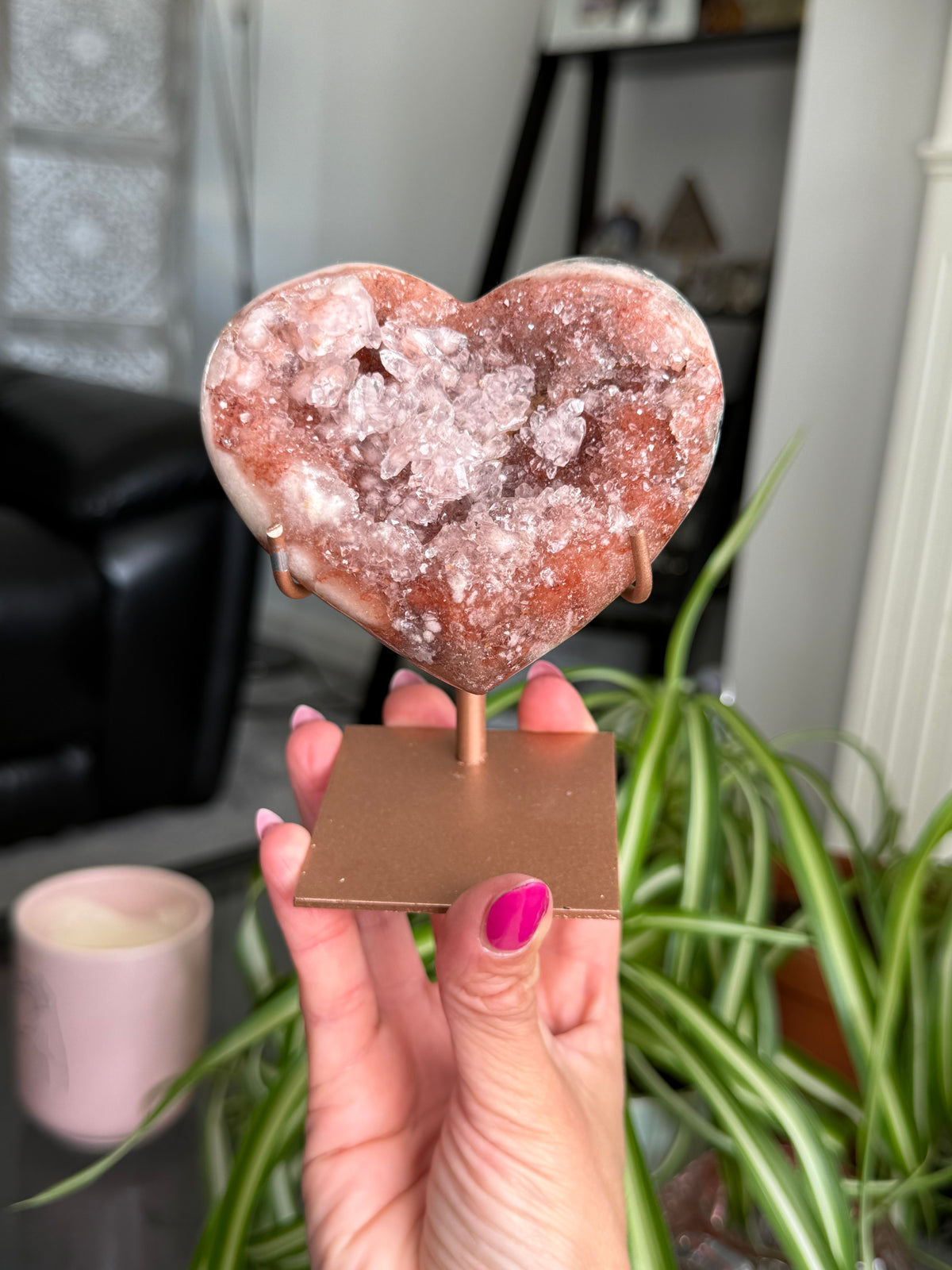 Pink Amethyst Heart On Stand