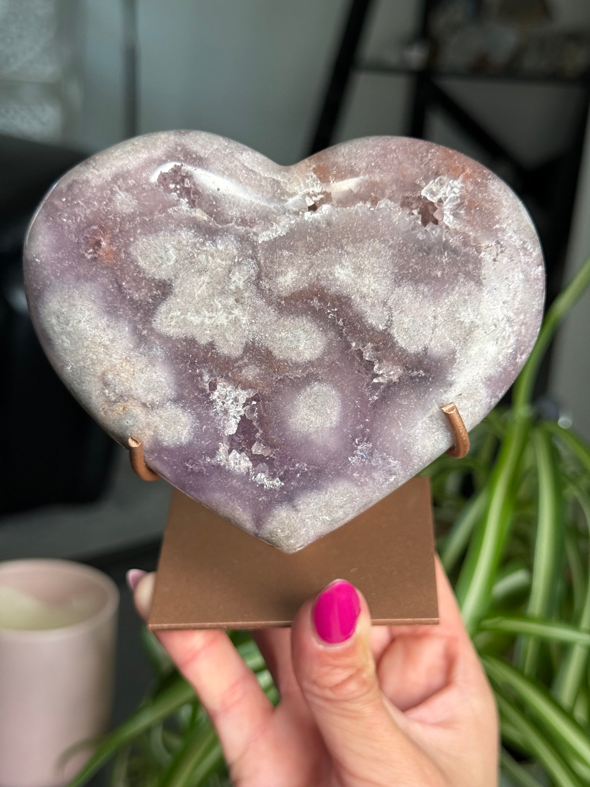 Pink Amethyst Heart On Stand