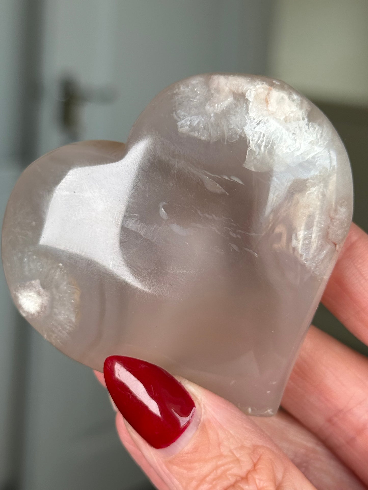 Flower Agate Heart With Stand