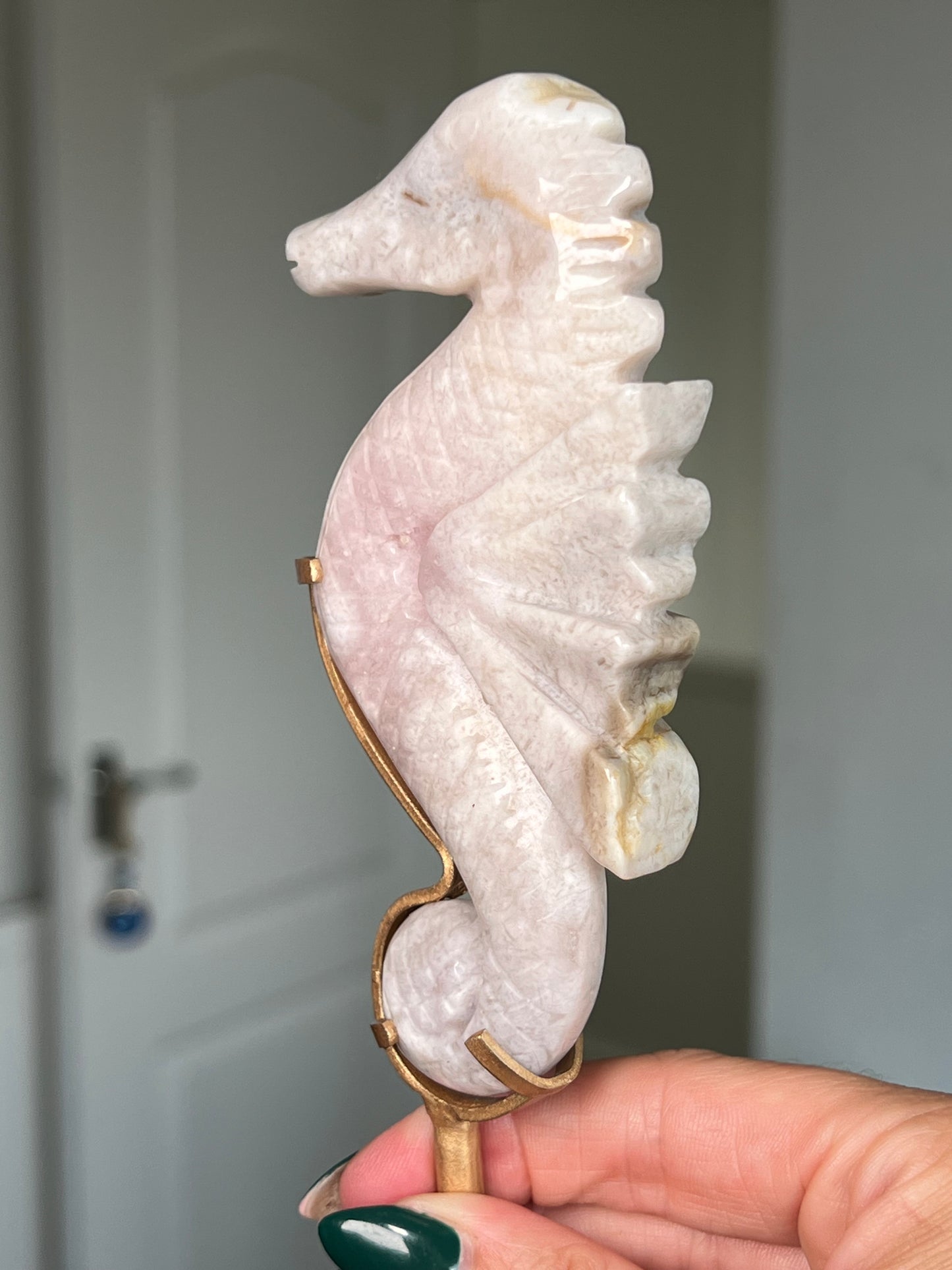 Pink Amethyst Seahorse On Gold Stand