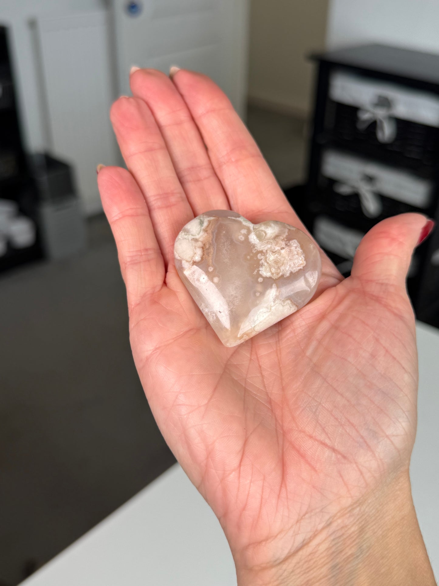 Flower Agate Heart With Stand