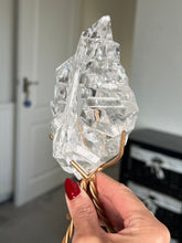 Load image into Gallery viewer, High Grade Brazilian Clear Quartz Sculpture On Gold Twisty Stand
