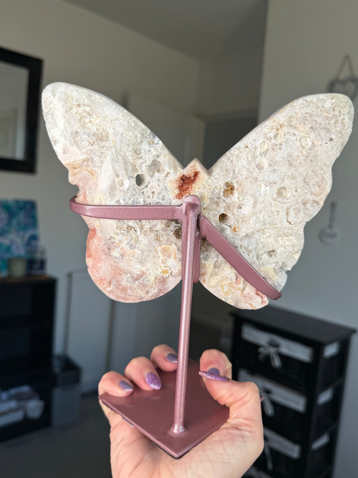 Pink Amethyst Butterfly On Custom Stand