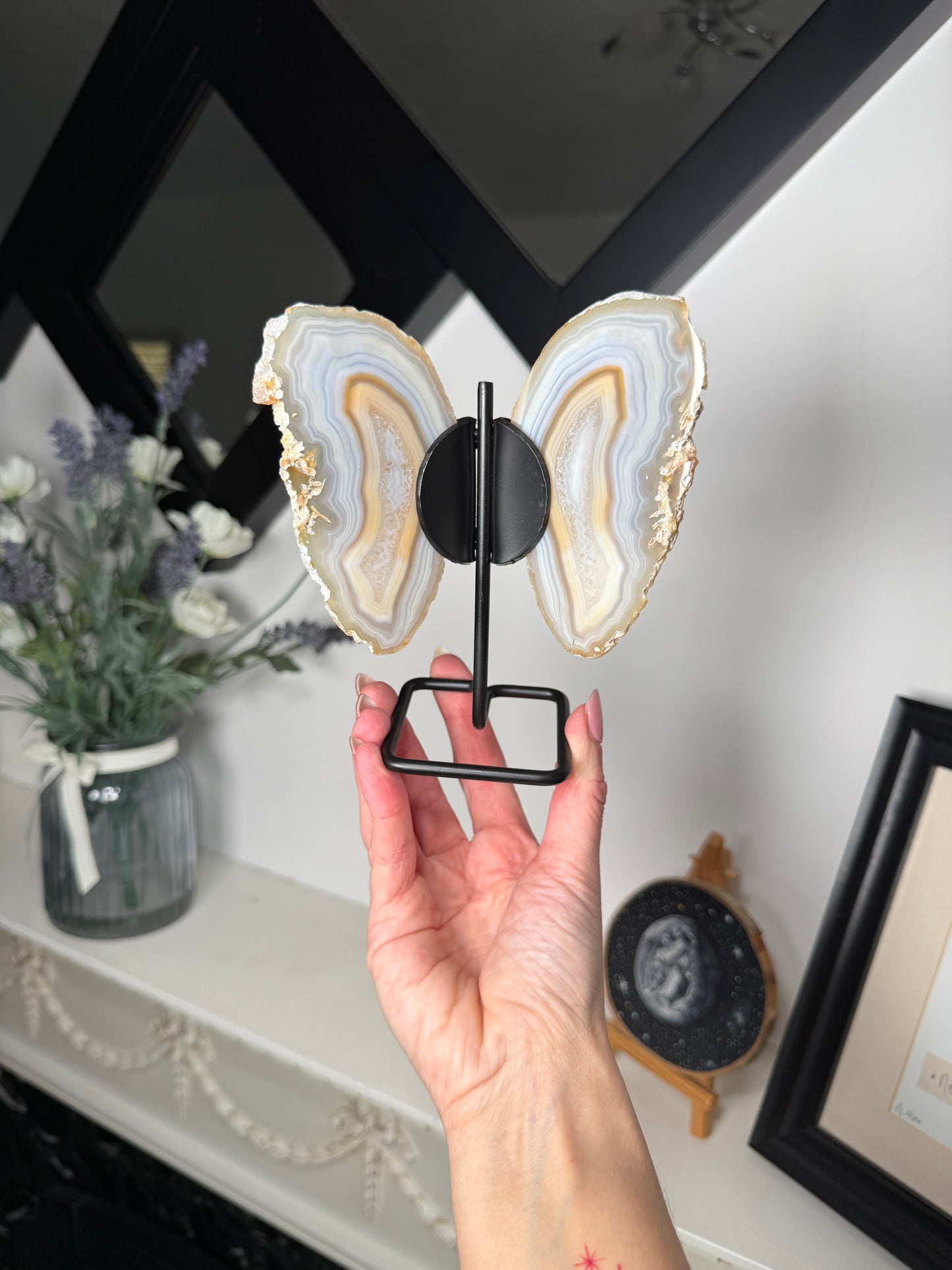 Agate Wings On Black Stand