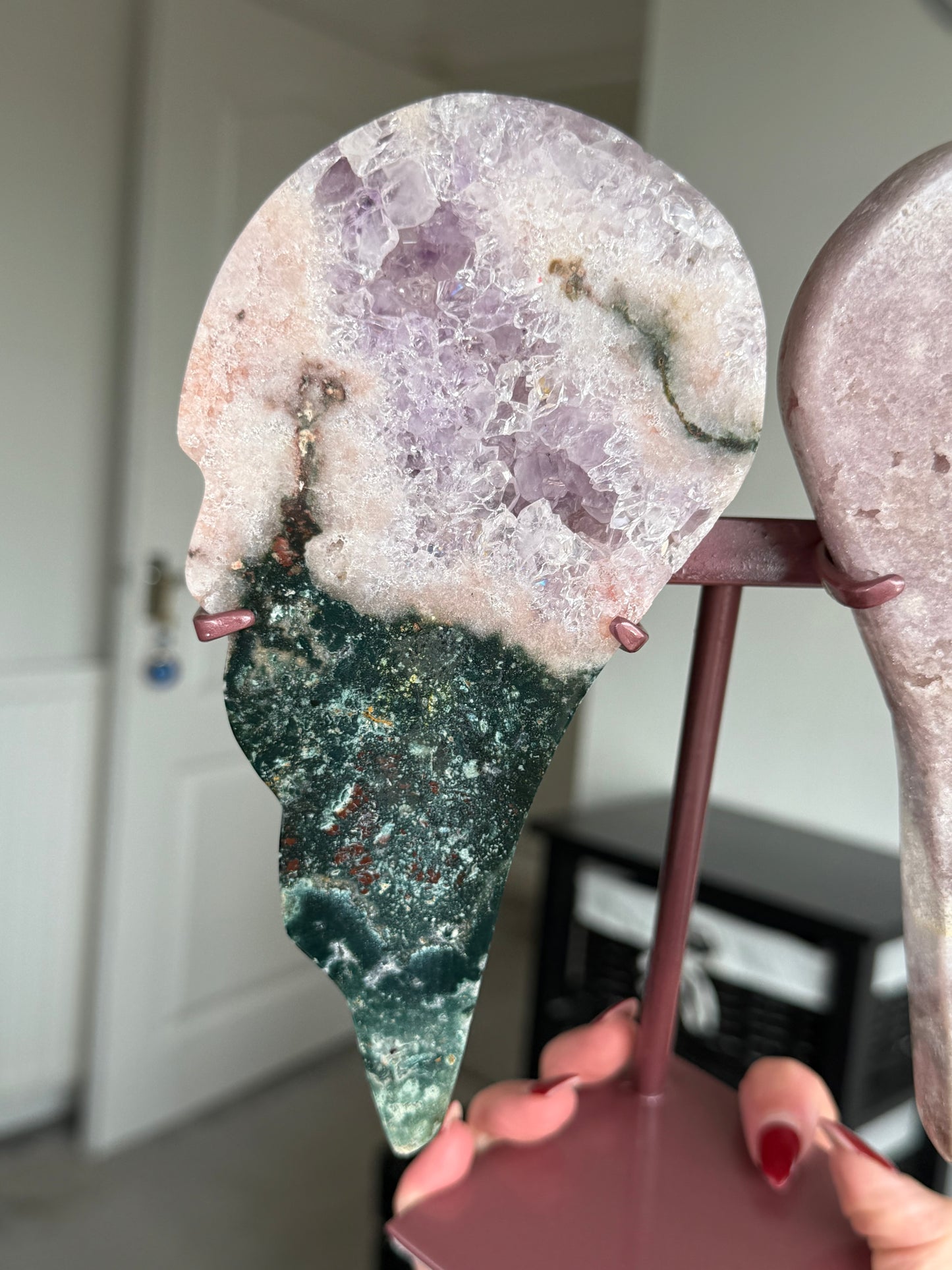 Pink Amethyst Wings On Rose Gold Stand